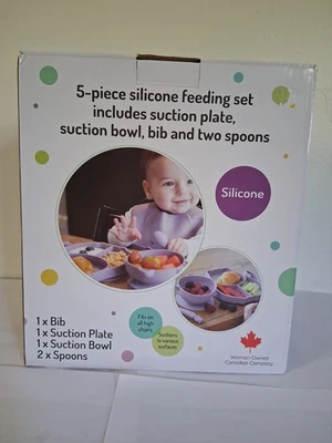 Juego de comedor bebé silicona (babero, plato, cuenco con tapa, 2 cucharas Foto 1 de 4