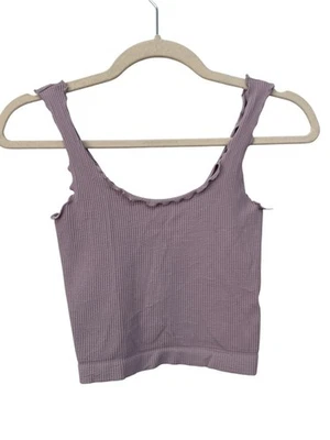 NikiBiki Crop Top Size XS Lettuce Edge Waffle Knit Lilac Sleeveless Stretch - Image 1 of 4