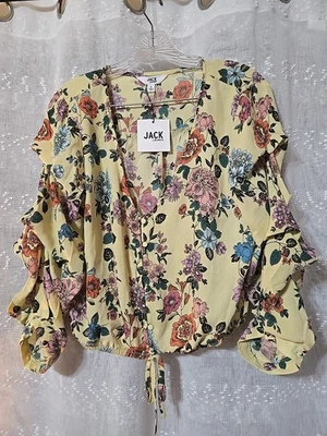 Jack By BB DAKOTA Blouse Floral Flowy Yellow Summer Boutique Top Size Large - Image 1 of 4