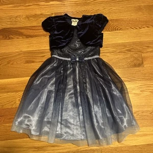 Jona Michelle Girls’ Dress | Size 6 | Navy Blue Sparkle With Velvet Shrug - Picture 1 of 7