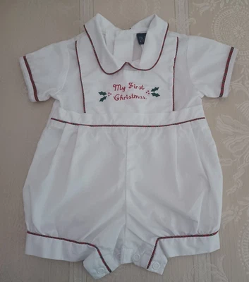 Vintage "Baby's First Christmas" White Red Romper In Design 0-3 Months - Image 1 of 4
