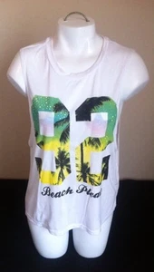 Four ❤️ Girlz Sexy White "Beach Please" #92 Bling Studded Tank Top FINAL SALE - Picture 1 of 5