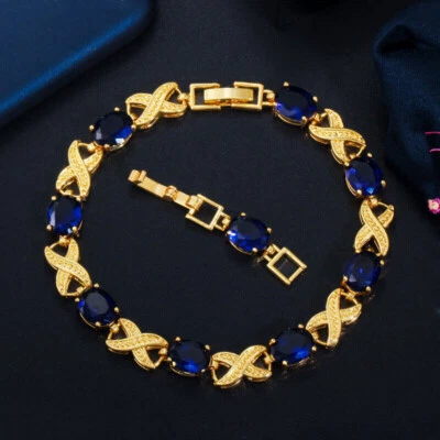 Impresionante Brazalete Brazalete Infinito Chapado en Oro Circonita Cúbica Roja Joyería de Boda Foto 1 de 4