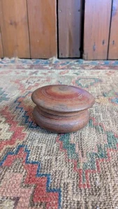 Rare Antique Early Country Wood Treen Storage Jar w/ Mirror Inside 4" Patina - Picture 1 of 7