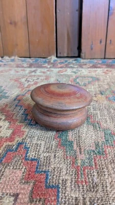 Rare Antique Early Country Wood Treen Storage Jar w/ Mirror Inside 4" Patina - Image 1 of 4