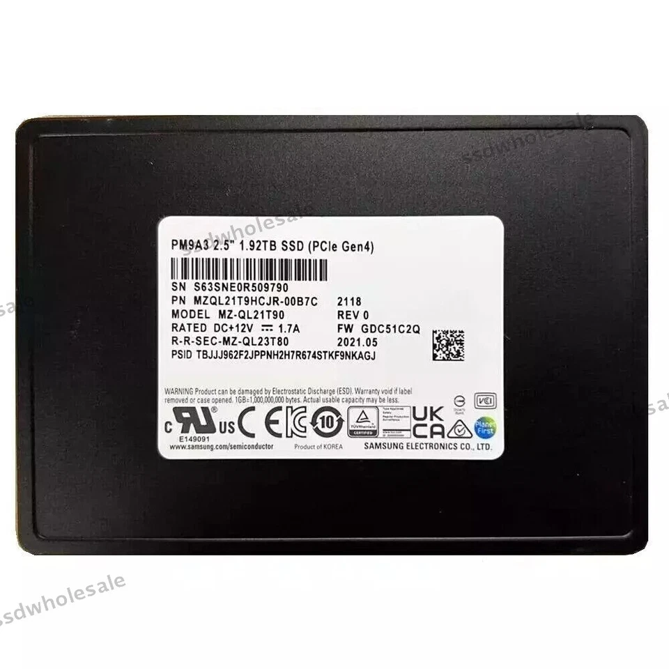 Samsung PM9A3 1.92 TB / 3.84 TB / 7.68 TB 2.5" U.2 PCIe 4.0x4 LOT SSD - Image 1 of 4