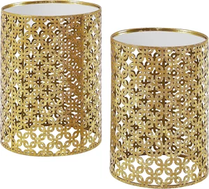 Alina round Nesting Tables (Set of 2), Gold - Picture 1 of 9