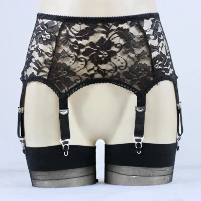 Luxallacki Hollow Lace Floral Garter Belt with 6 Straps Metal Clasp Lingerie - Image 1 of 4