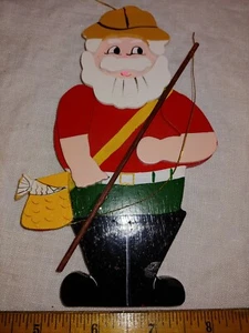 5 7/8" Handpainted Fisherman Santa Claus Wood Christmas Holiday Ornament - Picture 1 of 3