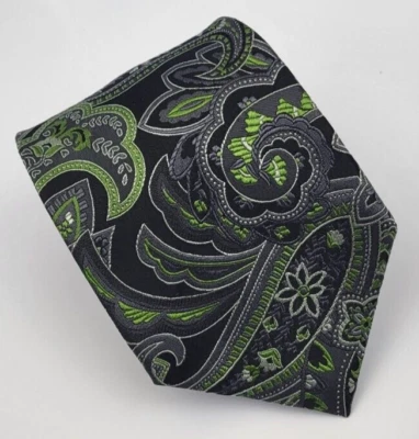 Corbata de seda Geoffrey Beene negra verde gris barroca floral para hombre 57,5 x 3,75 Foto 1 de 4