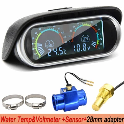 2in 1 LCD Voltmeter Water Temperature Gauge Motor Temp Sensor + 28mm Adapter     - Image 1 of 4
