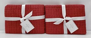 2 NEW Pottery Barn Pick Stitch Handcrafted Cotton Linen KING Shams~Cardinal Red*