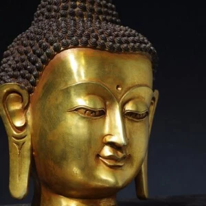 Antica statua Buddha Shakyamuni 12" Cina tempio buddismo tibetano bronzo dorato - Foto 1 di 9