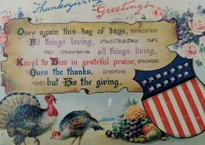 1914 Gel Postcard WWI Thanksgiving Germany Turkey Patriotic Wisconsin WI - Picture 1 of 11