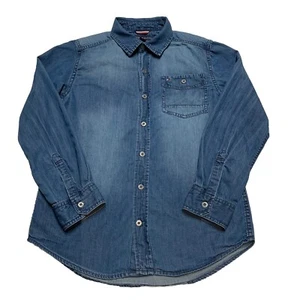 Tommy Hilfiger Boys Size M 12-14 Blue Soft Denim Shirt Medium Wash Long Sleeve - Picture 1 of 11