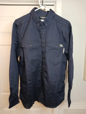 Wolverine FR CAT2 2 Flame Resistant Button Up Shirt Navy Men's Size L ATPV 8.6 - Image 1 of 4