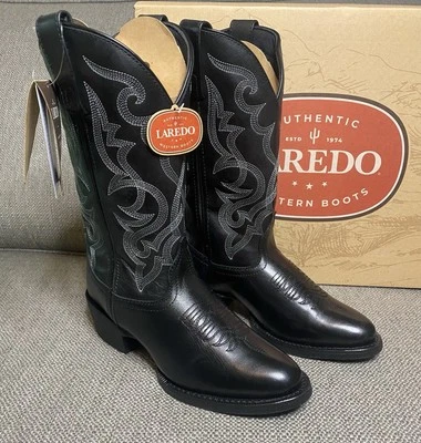 Botas femininas Laredo Maddie 6 pretas biqueira redonda panturrilha média salto baixo faroeste - Imagem 1 de 4