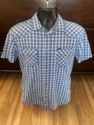 Diesel Pearl Snap Blue Plaid Cotton Short Sleeve Shirt Mens Size XL - Image 1 of 4