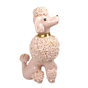 Vintage Lefton Porzellan rosa Pudel Perlen Akzente AQ263 teilweise Etikett 5" - Bild 1 von 13