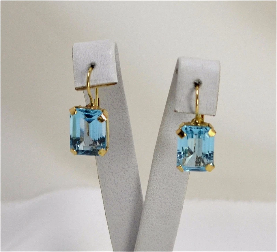 Pendientes De Oro Amarillo 18KT Con Topacio Azul 10 X 14 Rectangular -OGHT 0697- - Imagen 1 de 3