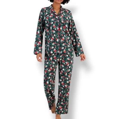 Conjunto de pijama de franela floral de vacaciones Charter Club verde rojo blanco nuevo con etiquetas XL Navidad  Foto 1 de 4
