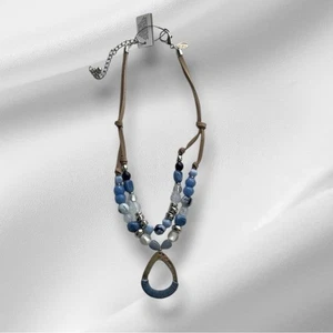 Chico's New Trident blue multi link double strand silver pendant necklace chic - Picture 1 of 8