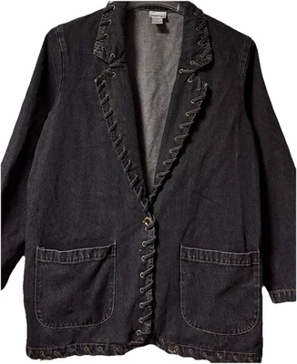 Newport News ~ женщин ~ куртка ~ XL ~ джинсовой ткани ~ черный ~ хлопок ~ винтажный - Изображение 1 из 4