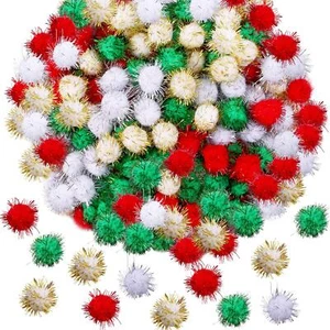 200 Pieces Glitter Christmas Pom Poms Assorted Colors Sparkle Pom Poms Balls ... - Picture 1 of 7
