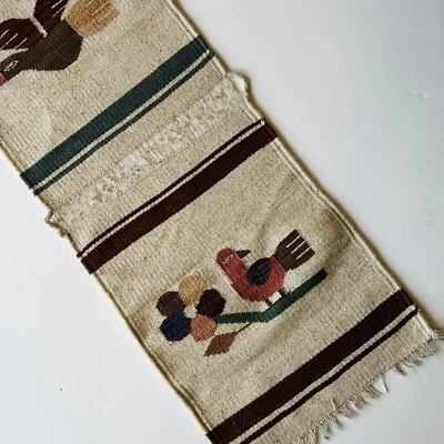 Colgante de pared vintage tejido a mano zapoteca indio mexicano lana Oaxaca tres secciones Foto 1 de 4