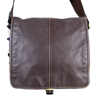 NUEVO CON ETIQUETAS Amerileather MARRÓN CUERO GENUINO SOLAPA PORTÁTIL BOLSO DE HOMBRO XBODY MENSAJERO Foto 1 de 4