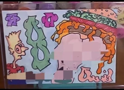 ACEO Art Card Risque Adult Simpsons Low Brow Fur Burger Cartoon Sex Simpson Eat - Image 1 of 4