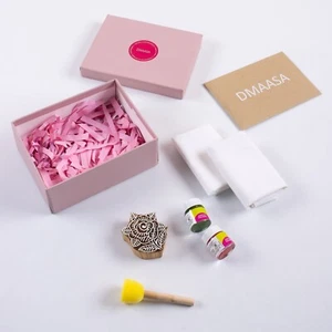 Indian Block Print Floral Wooden Block Kit Handmade 3 Pc Set Scarf Stole Tote - Picture 1 of 9