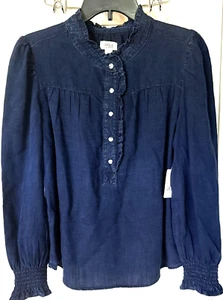 Women New a.n.a Dark Blue Long Sleeves Trim-Neck Casual Shirt Size S - Picture 1 of 4