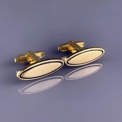 Gemelos modernos simples chapados en oro mediados de siglo ovalados formales Foster vintage Foto 1 de 4