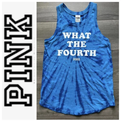 Camiseta sin mangas PINK VICTORIA'S SECRET para mujer azul tie-dye 4 de julio XS What The Fourth Foto 1 de 2