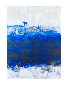K. VALENTINE Large Blue Abstract Expressionist Seascape Centerpiece Painting - Picture 1 of 7