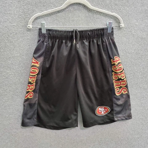 San Francisco 49ers Boys Activewear Shorts Large Black Logo Elastic Waist Cover