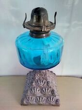 Antique Oil Lamp Blue Glass & Brass Fittings - Being  Sold As A Decorative Item