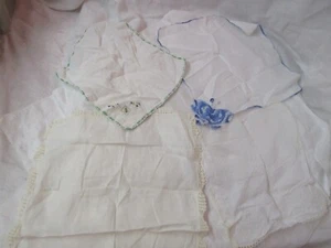Vintage 4 Handkerchiefs Embroidered & blue green Crochet Borders Butterfly - Picture 1 of 5