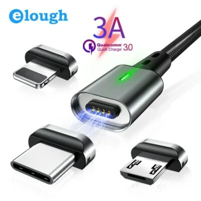 Elough E-Star Magnetic QC3.0 Quick Charge for iPhone USB C Micro USB Cable - Image 1 of 4