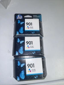 3 x GENUINE HP 901 TRI-COLOR INK CARTRIDGES CC656AN SEALED EXPIRED 2017 - Picture 1 of 3