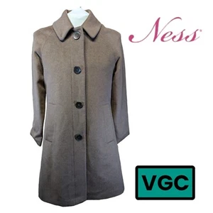 NESS Scotland Women's Wool Tailored Edie Pea Coat Mid Length Taupe Brown Size 14 - Picture 1 of 16