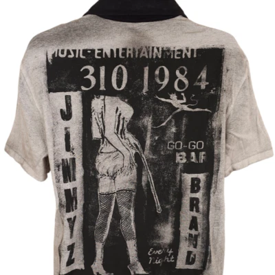 Vintage JimmyZ Polo Shirt Mens Size Medium Gray All Over Print Go Go Bar - Image 1 of 4