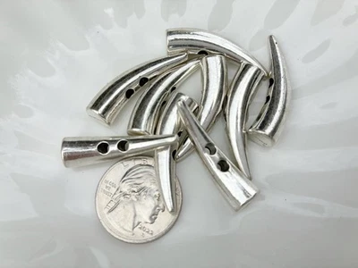 10PC Antiqued Silver Horn Shaped Metal Toggle Buttons Sewing Button 30x8mm - Image 1 of 2
