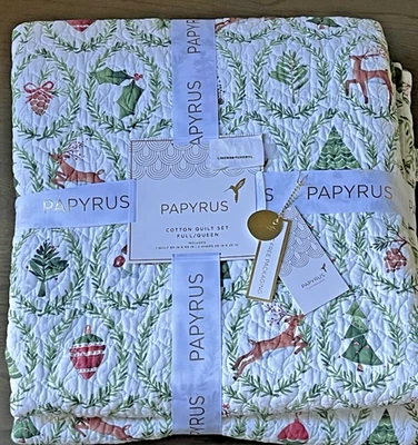 PAPYRUS Red, Green, White Christmas Full/Queen Cotton Quilt SET - Image 1 of 4