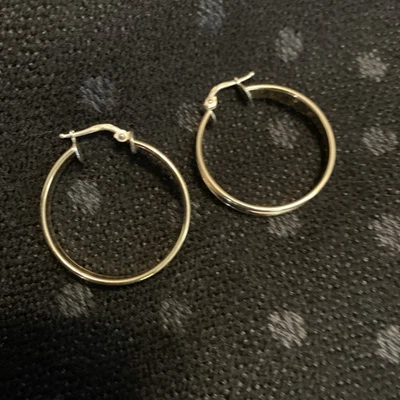 18kItalian Gold&925 Sterling Silver 1.25"d1/4"dHoopEarringsPierced Italy 5.9gr• - Image 1 of 3