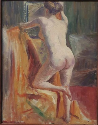 FEMME NUE DE DOS huile/bois vers 1900 Ecole de PARIS, Cachet pochoir BLANCHET - Photo 1/4