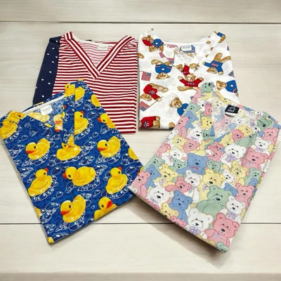Vintage Scrub Tops Lot of  4 Size L/XL Pockets 4th of July Bears Rubber Ducky - Image 1 of 4