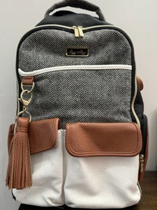 Itzy Ritzy Diaper Bag Large Boss Backpack Bottle Pocket Herringbone Coffee Cream - Picture 1 of 7