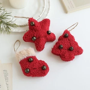 Red Plush Christmas Tree Hanging Decorations Pendant Red Holiday Accessories - Picture 1 of 33